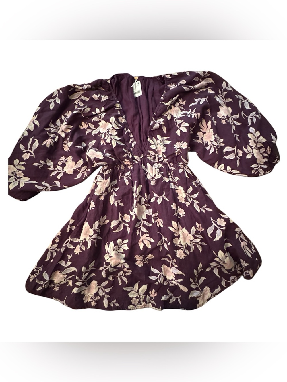 Free People Floral Linen Blend Babydoll Mini Dress NWT XS Purple Boho - Picture 1 of 14